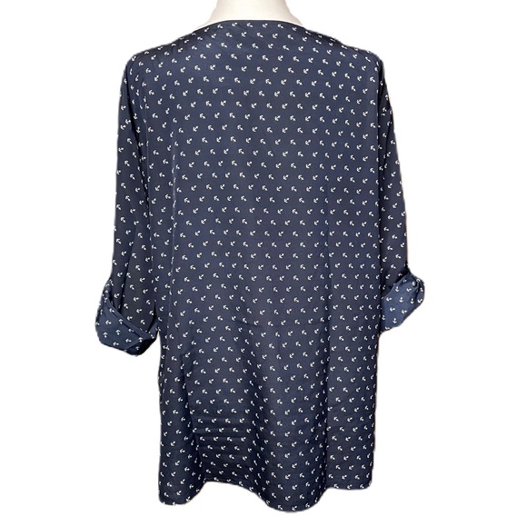 Old Navy Women’s Blue Nautical Semi Sheer Roll Tab Sleeve Blouse Top Shirt Large - Picture 5 of 12